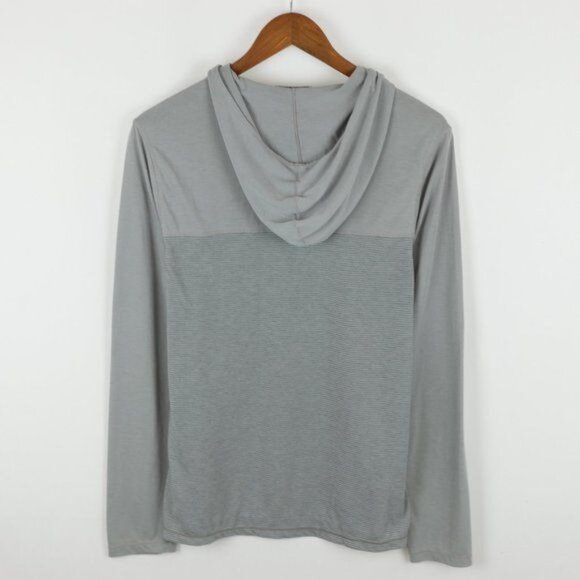 Prana Milo Men's Small Gray Striped Cotton Blend Hooded Long Sleeve Pocket Tee - Picture 4 of 8